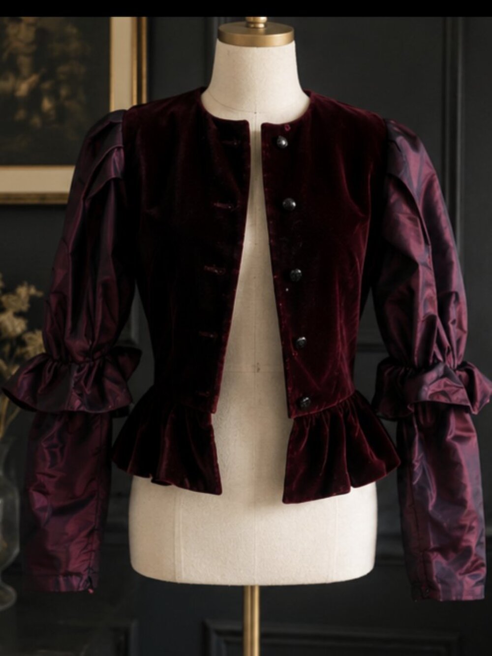 Vintage Victor Costa Burgundy Velvet J& Taffeta Peplum Jacket